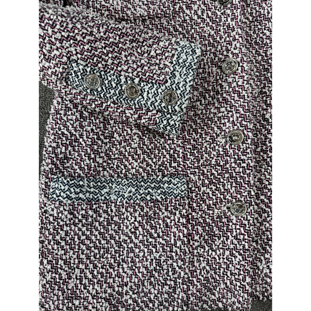 Vintage Chanel Coat Womens 38 Tweed Chain Hem Logo Buttons France 90s Authentic - Picture 5 of 16